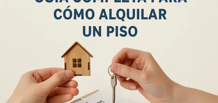 Guía completa para alquilar un piso: manos sostienen una casa en miniatura y llaves sobre un contrato de arrendamiento