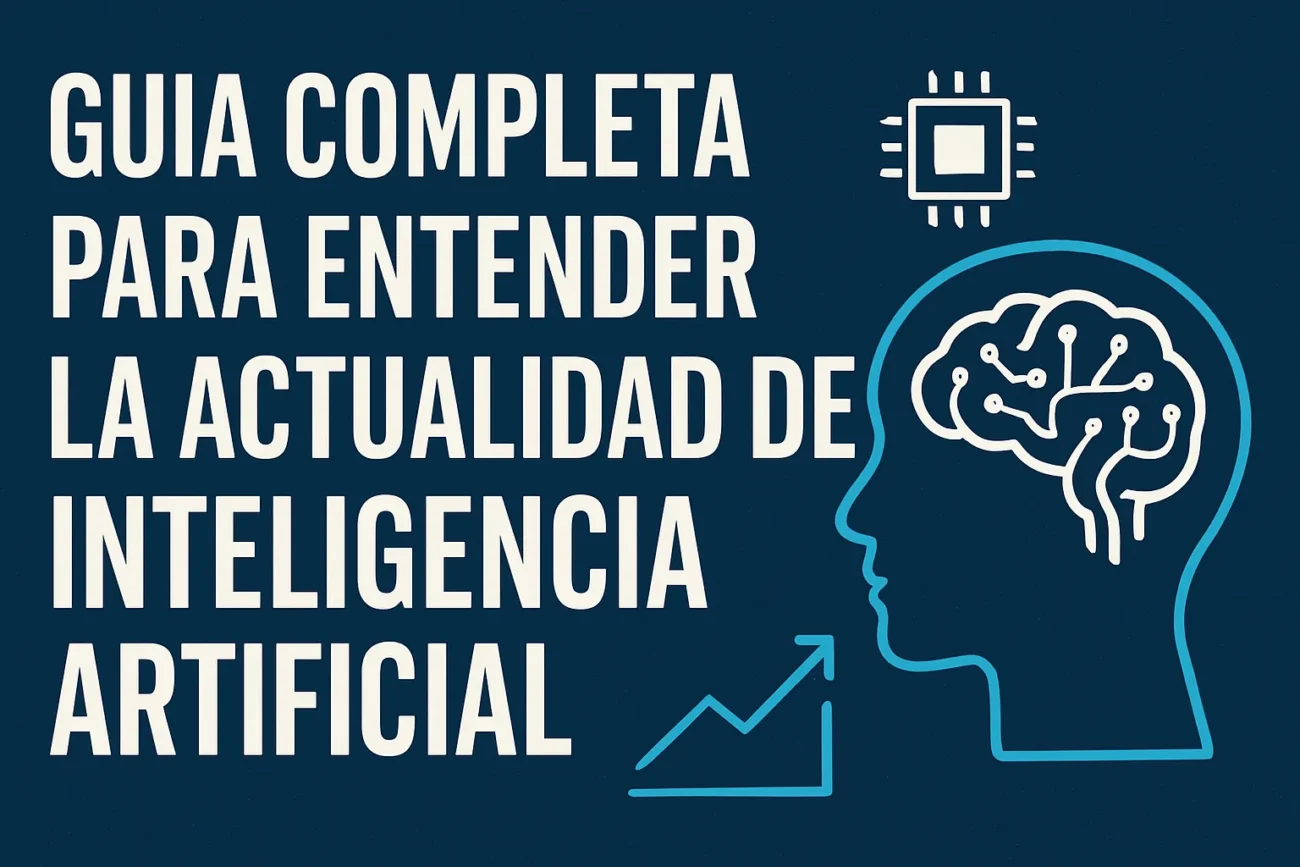 Guia-completa-para-entender-la-actualidad-de-inteligencia-artificial | Diario-ABC.Com Guía completa para entender la actualidad de inteligencia artificial; cabeza lateral con cerebro en circuito y flecha de crecimiento.