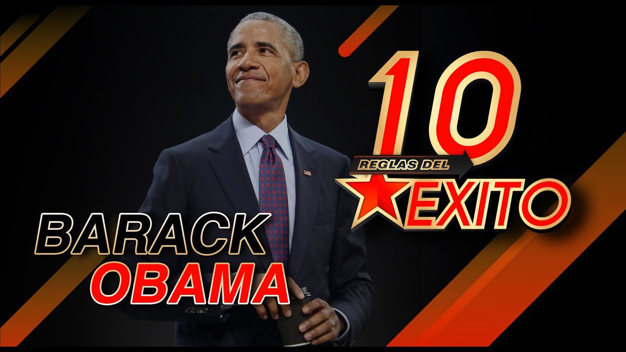 Las-claves-del-exito-explicadas-por-Barack-Obama-en-sus-entrevistas | Diario-ABC.Com Barack Obama in a navy suit on a dark background with orange diagonal stripes and the graphic text '10 Reglas del Éxito'.