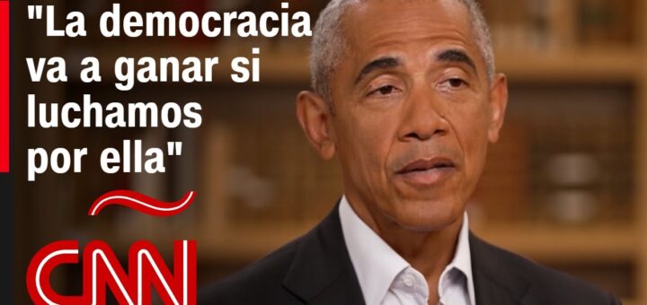 Quote in Spanish on the left reads 'La democracia va a ganar si luchamos por ella' beside a man in a suit, CNN logo at bottom left.