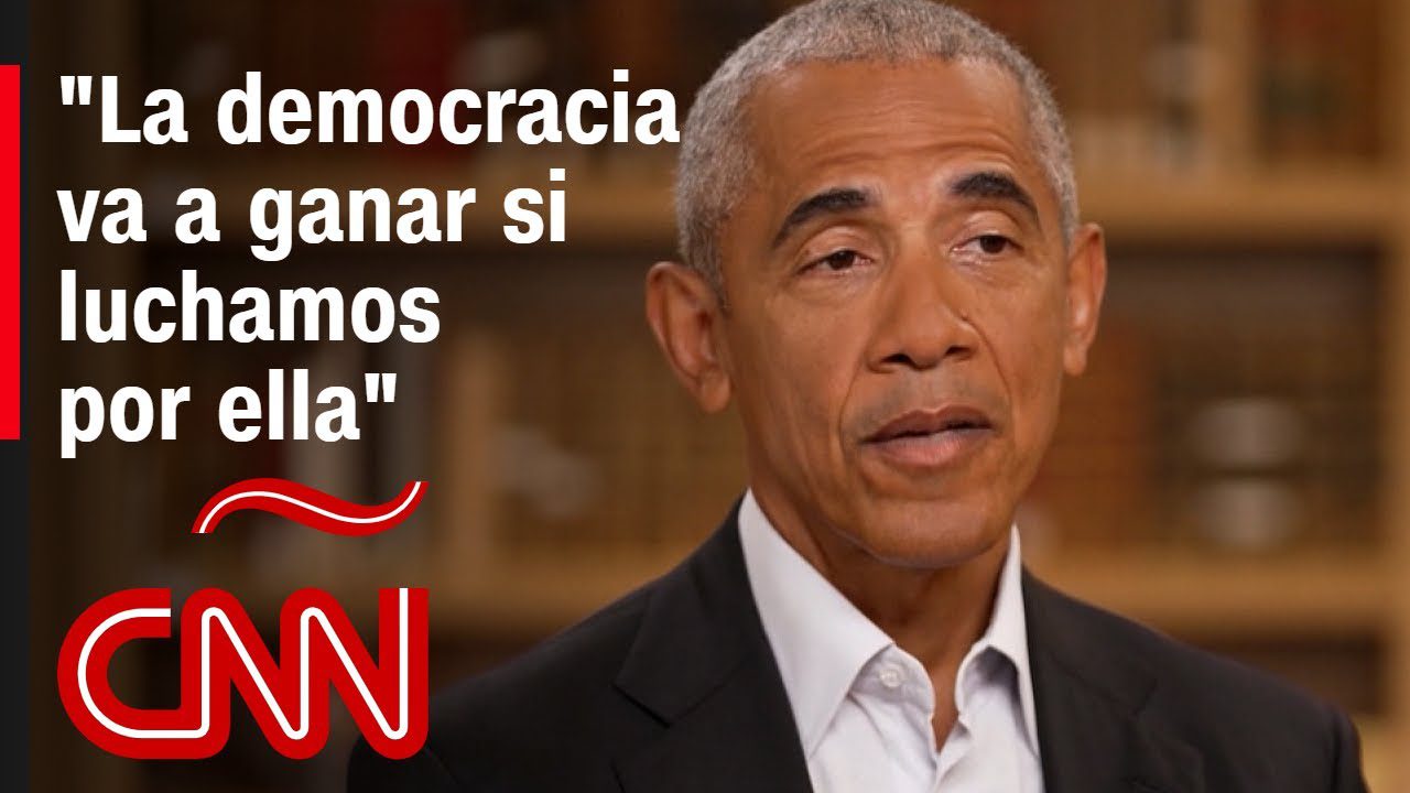 Resumen-de-las-entrevistas-mas-influyentes-concedidas-por-Barack-Obama | Diario-ABC.Com Quote in Spanish on the left reads 'La democracia va a ganar si luchamos por ella' beside a man in a suit, CNN logo at bottom left.