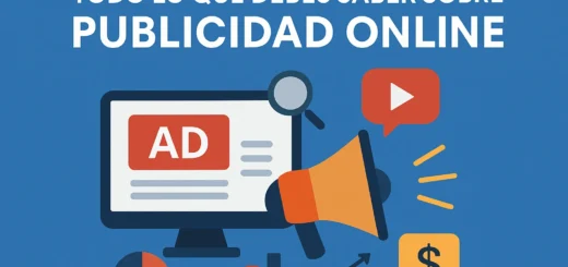Portada sobre publicidad online: título en español, monitor con anuncio, megáfono y gráficos alrededor de la pantalla.
